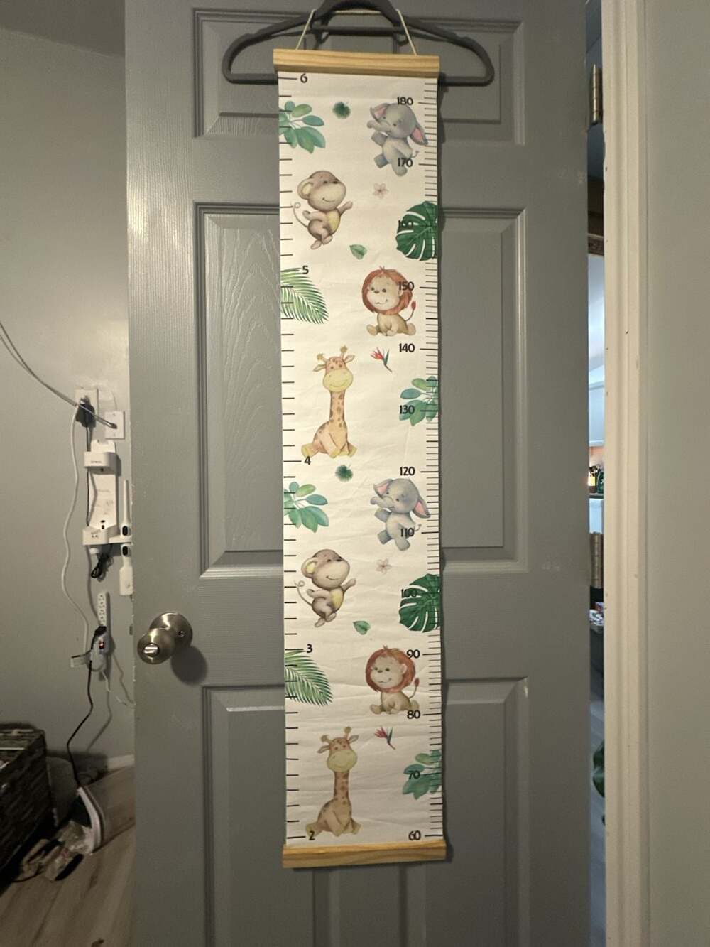 Jungle Safari Themed Animal Canvas Growth Chart with Wooden Hanging Frame